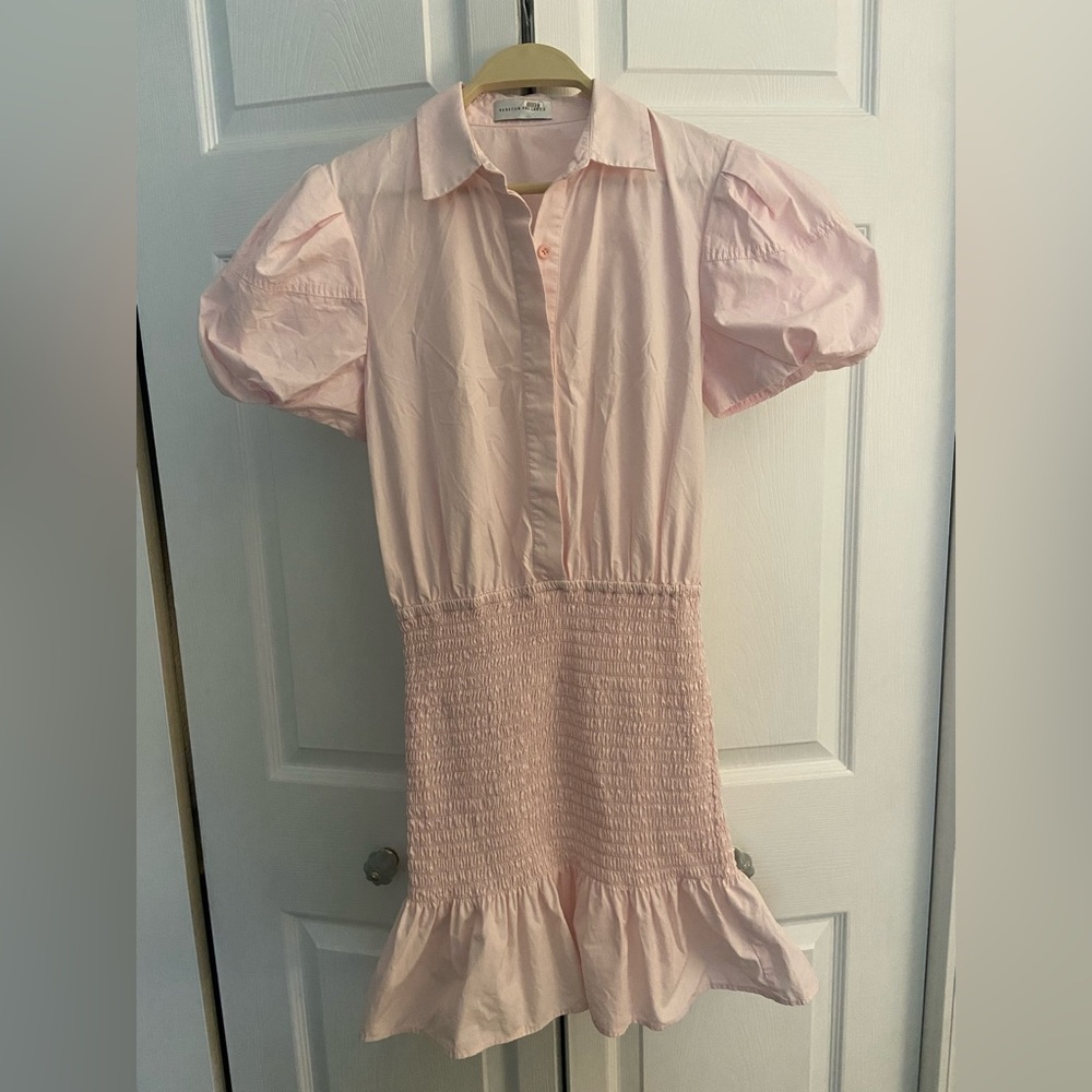 REBECCA VALLANCE - Short Sleeve Mini Dress / 100% Cotton / Pink / Size 6